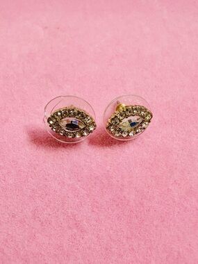 Gold Evil Eye Rhinestone Stud Earrings